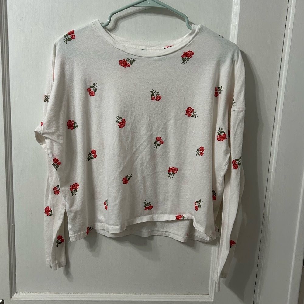 PINK Victoria's Secret White Top with Red Floral Accents